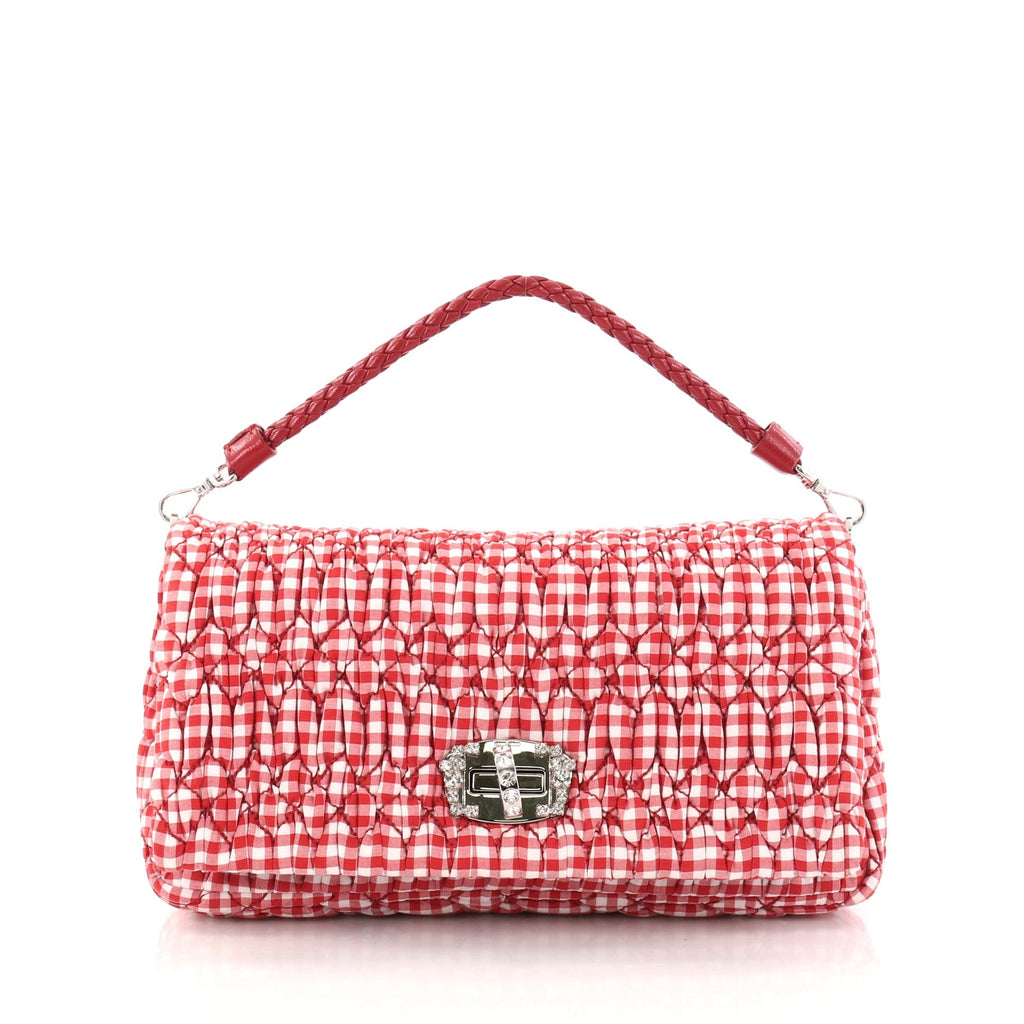 Crystal Clutch Matelasse Gingham Print Canvas Small