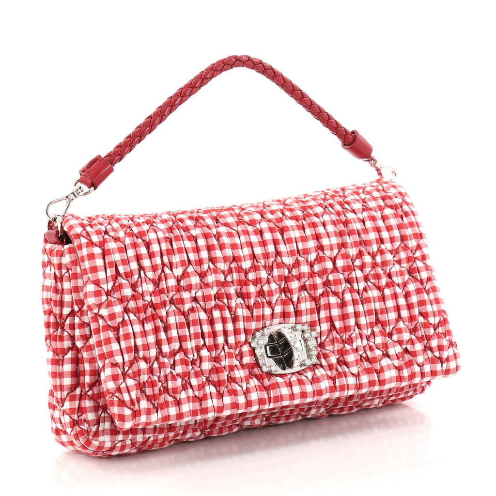 Crystal Clutch Matelasse Gingham Print Canvas Small