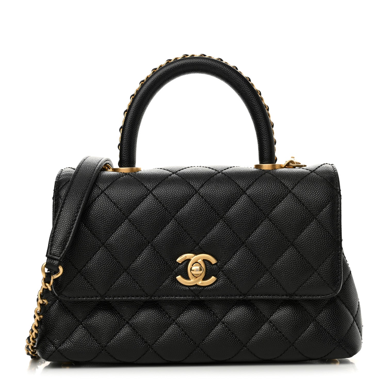 Caviar Quilted Mini Coco Chain Handle Flap Black