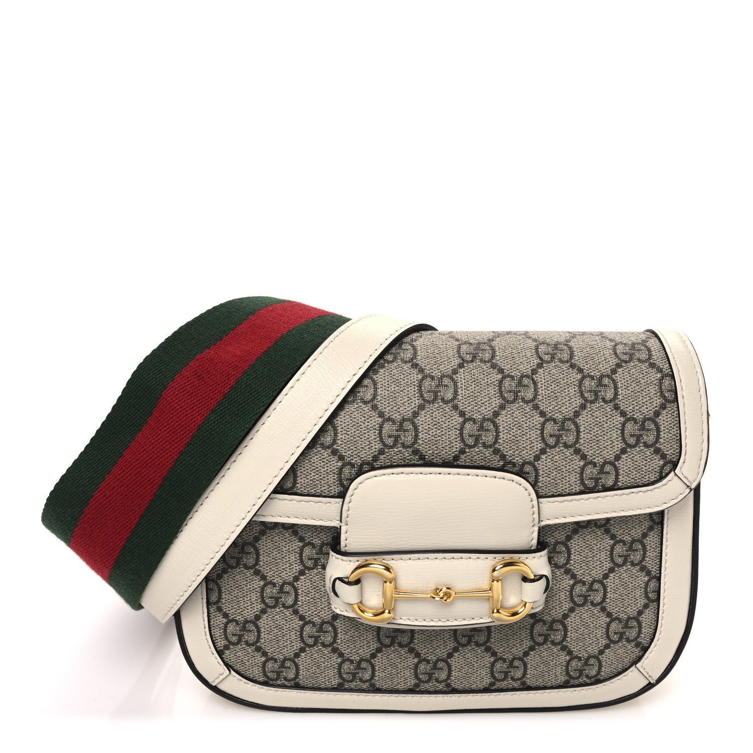 GG Supreme Monogram Web Mini Horsebit 1955 Shoulder Bag Beige Mystic White