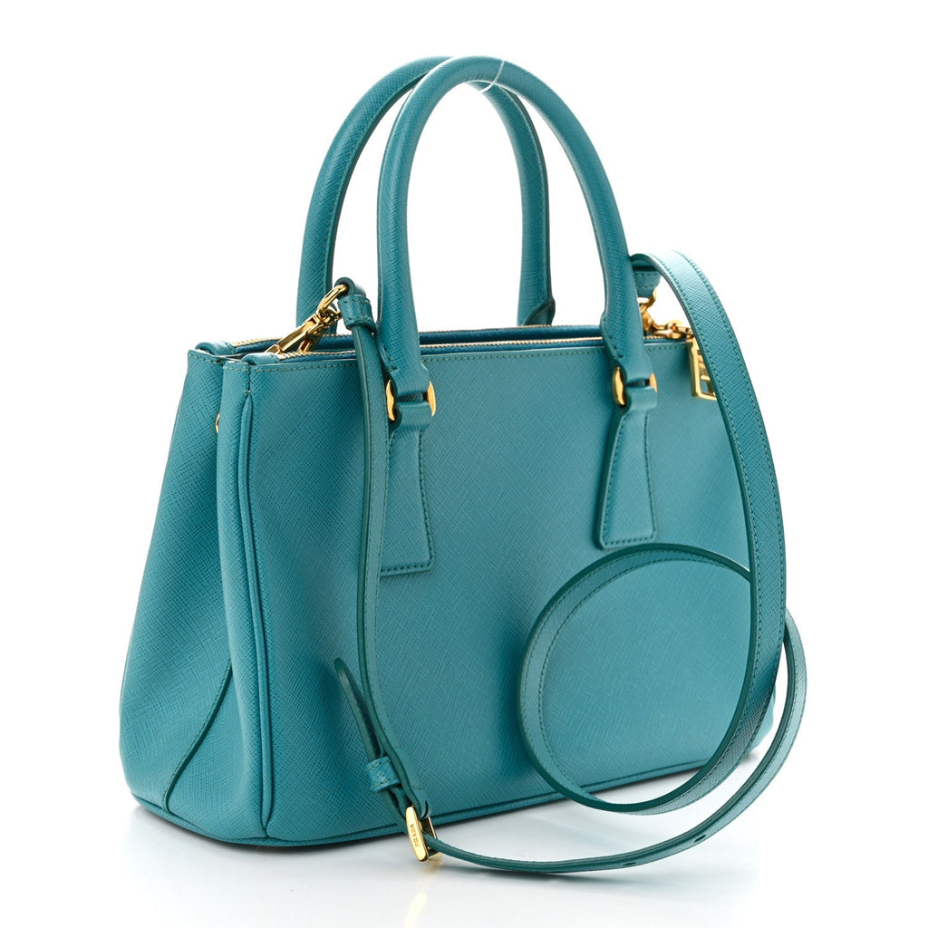 Saffiano Lux Small Galleria Double Zip Tote Turchese