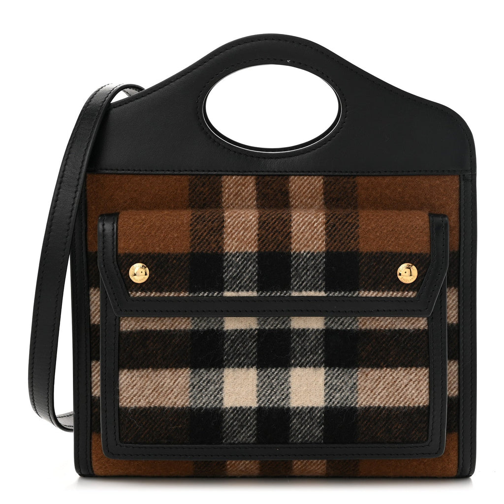 Smooth Calfskin Cashmere Check Mini Pocket Bag Brown