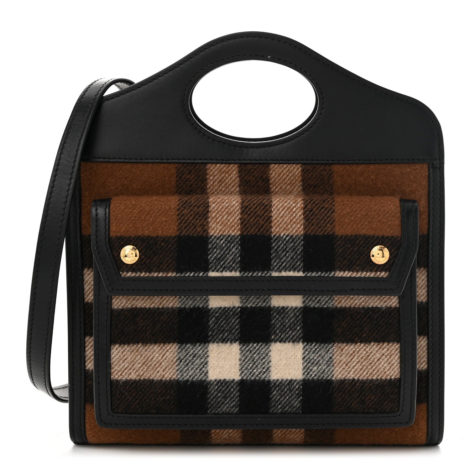 Smooth Calfskin Cashmere Check Mini Pocket Bag Brown
