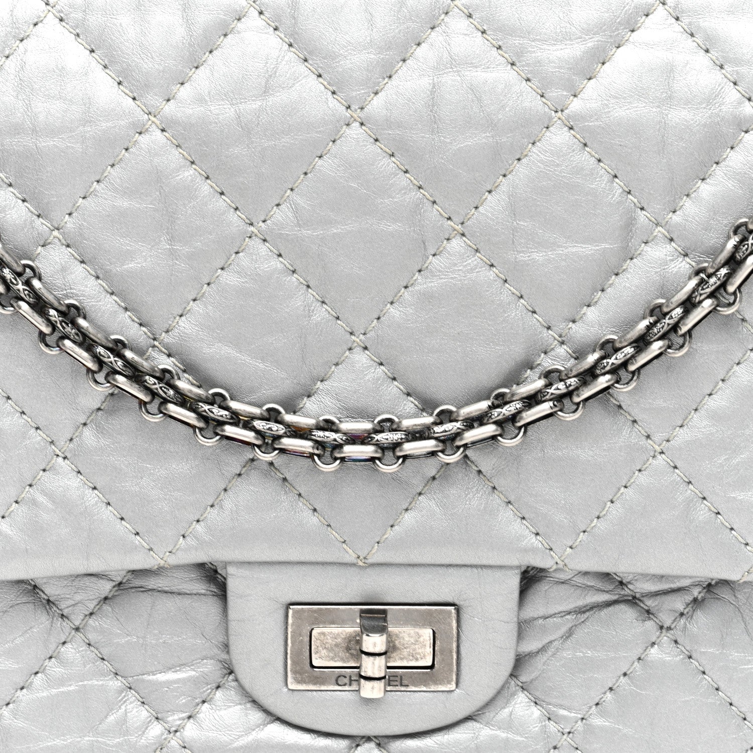 Metallic Aged Calfskin Quilted 2.55 Reissue 226 Flap Silver