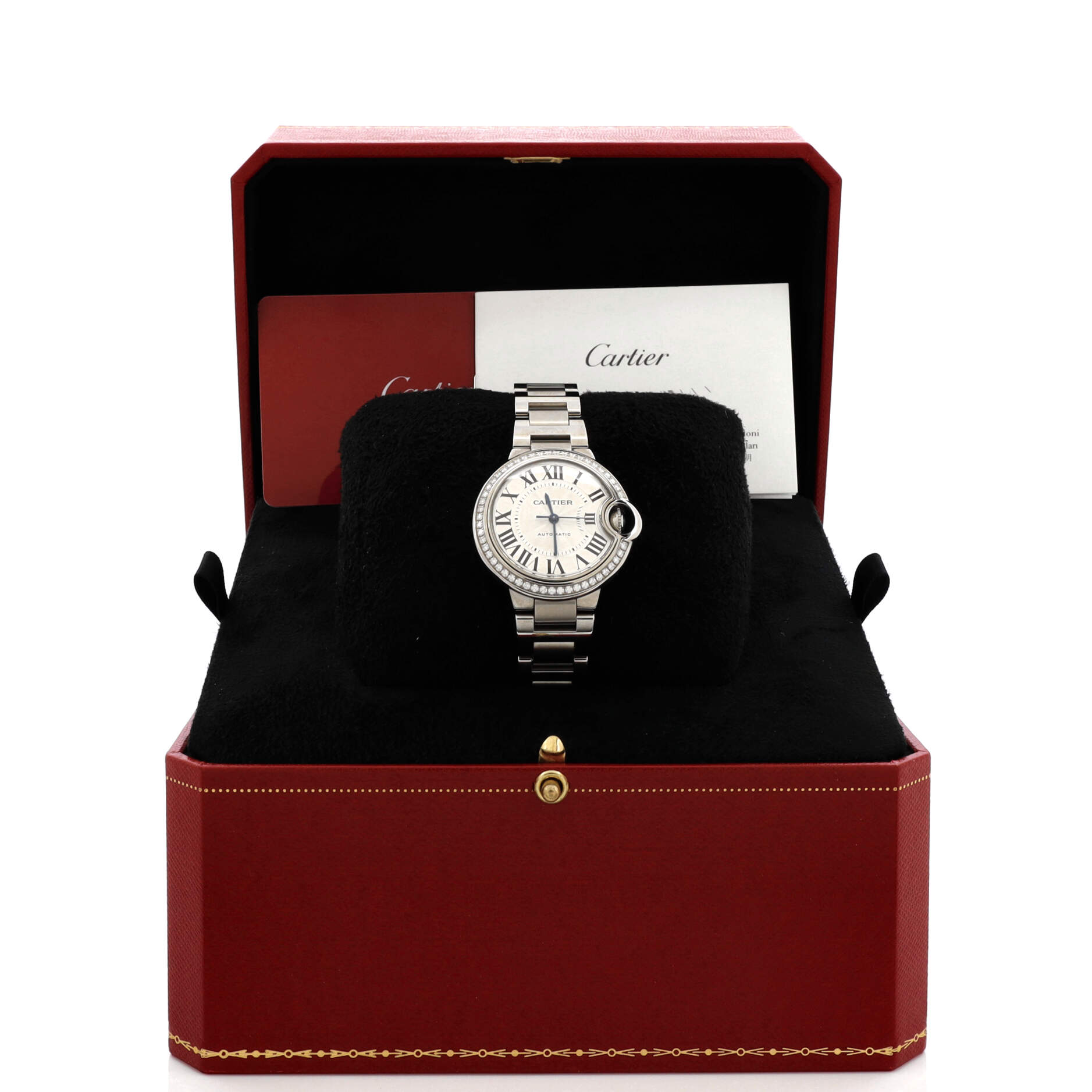 Ballon Bleu de Cartier Automatic Watch Stainless Steel with Diamond Bezel 33