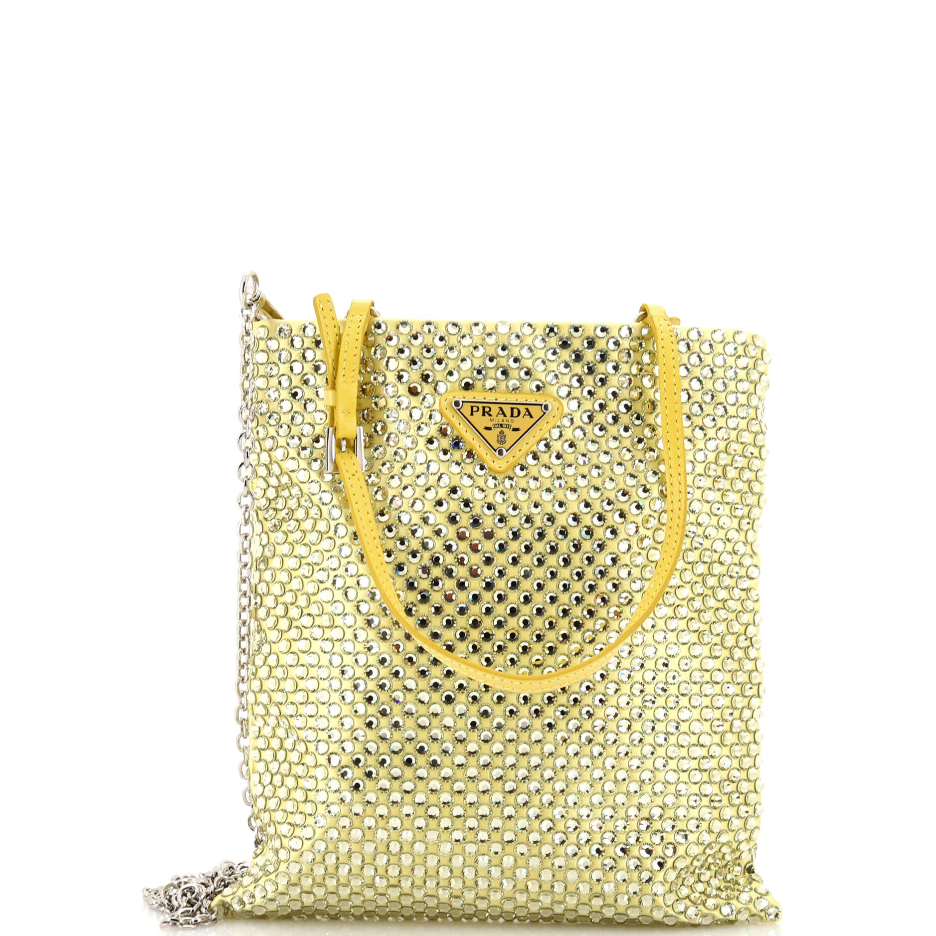 Chain Flat Tote Crystal Embellished Satin Mini