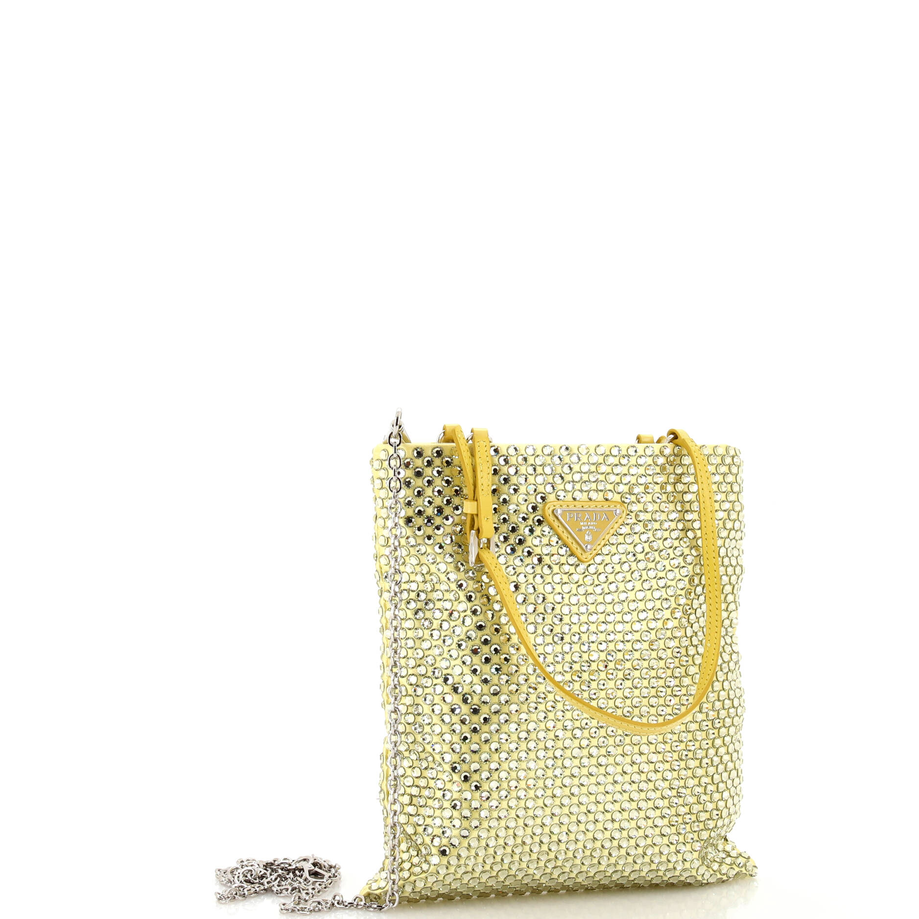 Chain Flat Tote Crystal Embellished Satin Mini
