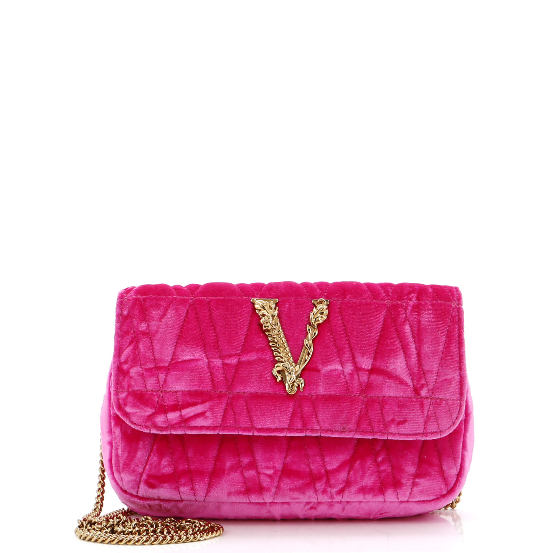 Virtus Chain Flap Shoulder Bag Quilted Velvet Mini