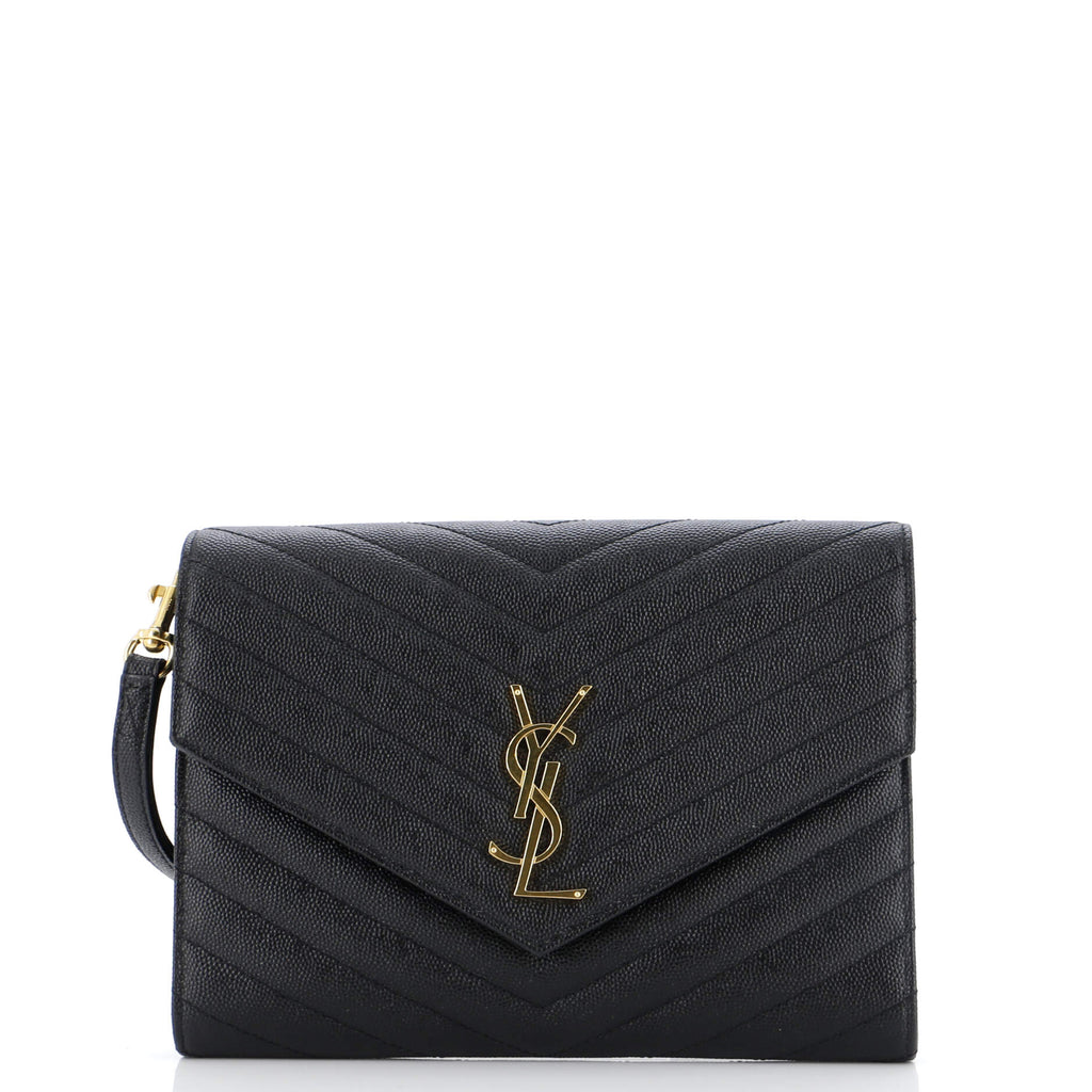 Classic Monogram Envelope Wristlet Clutch Matelasse Chevron Leather