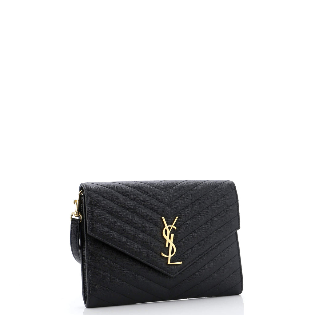 Classic Monogram Envelope Wristlet Clutch Matelasse Chevron Leather