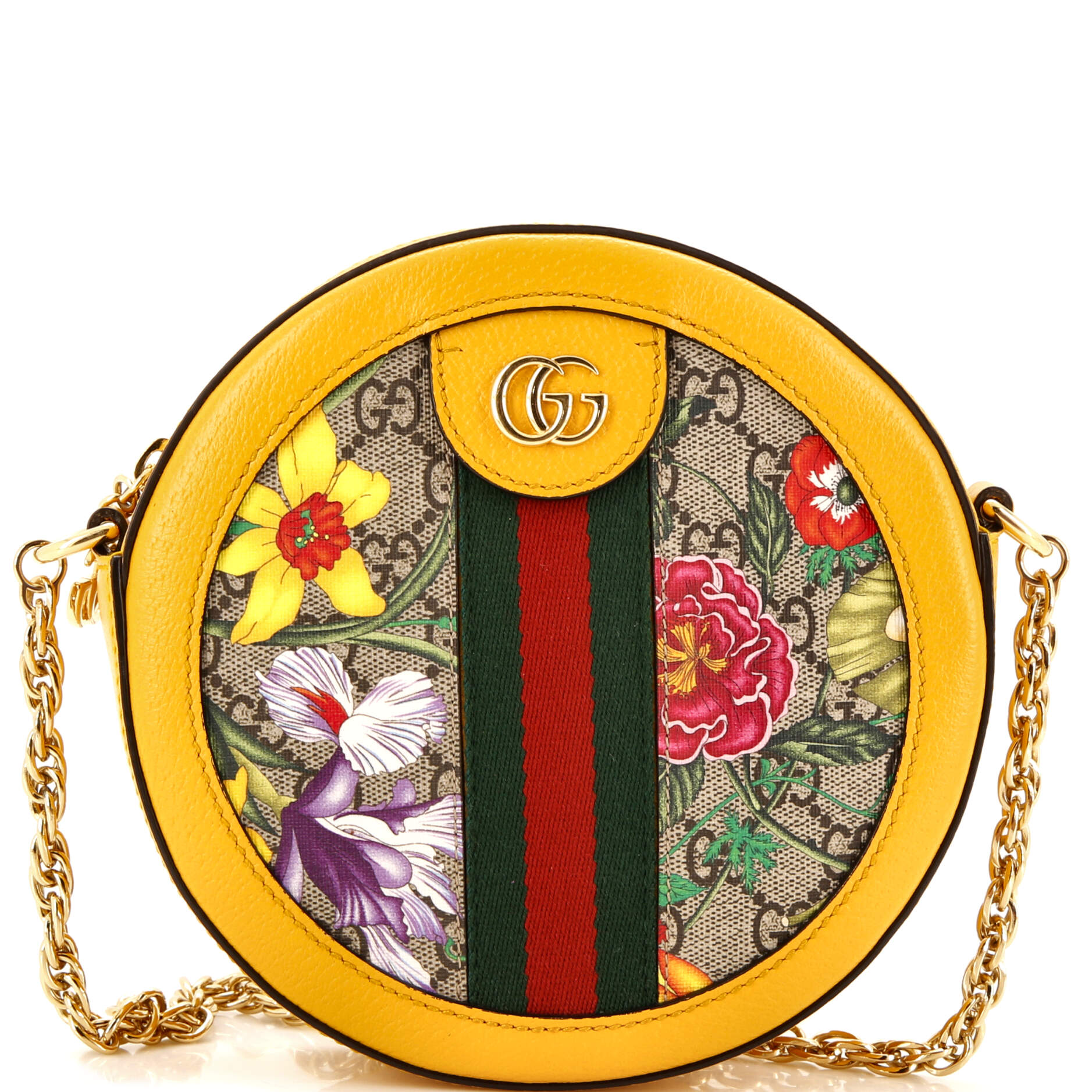 Ophidia Round Shoulder Bag Flora GG Coated Canvas Mini