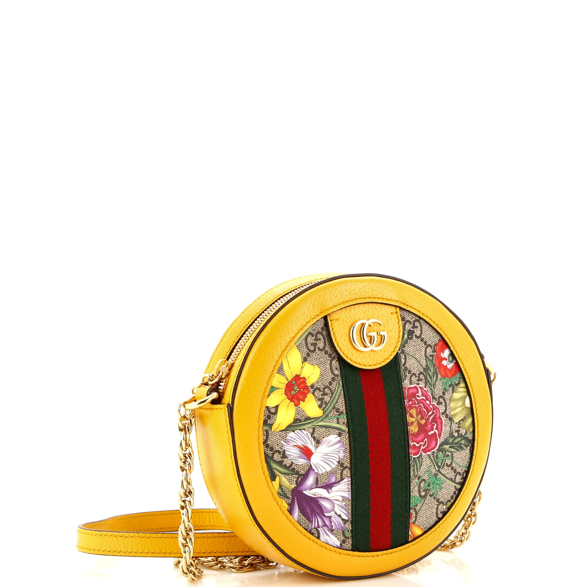 Ophidia Round Shoulder Bag Flora GG Coated Canvas Mini