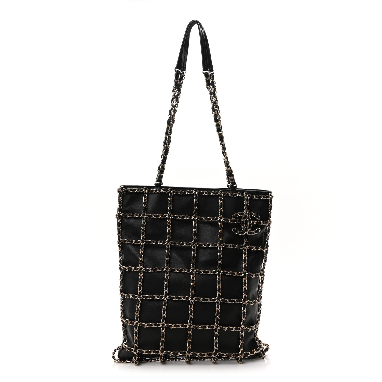 Lambskin Large Shopping Chain Tote Black