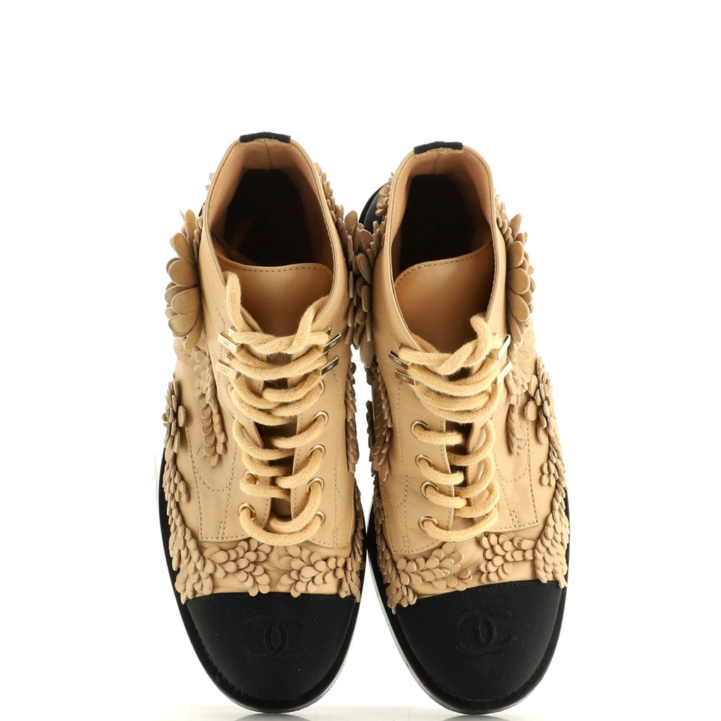 Women's CC Flowers Combat Boots Leather with Applique and Grosgrain