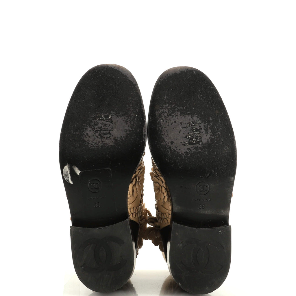 Women's CC Flowers Combat Boots Leather with Applique and Grosgrain