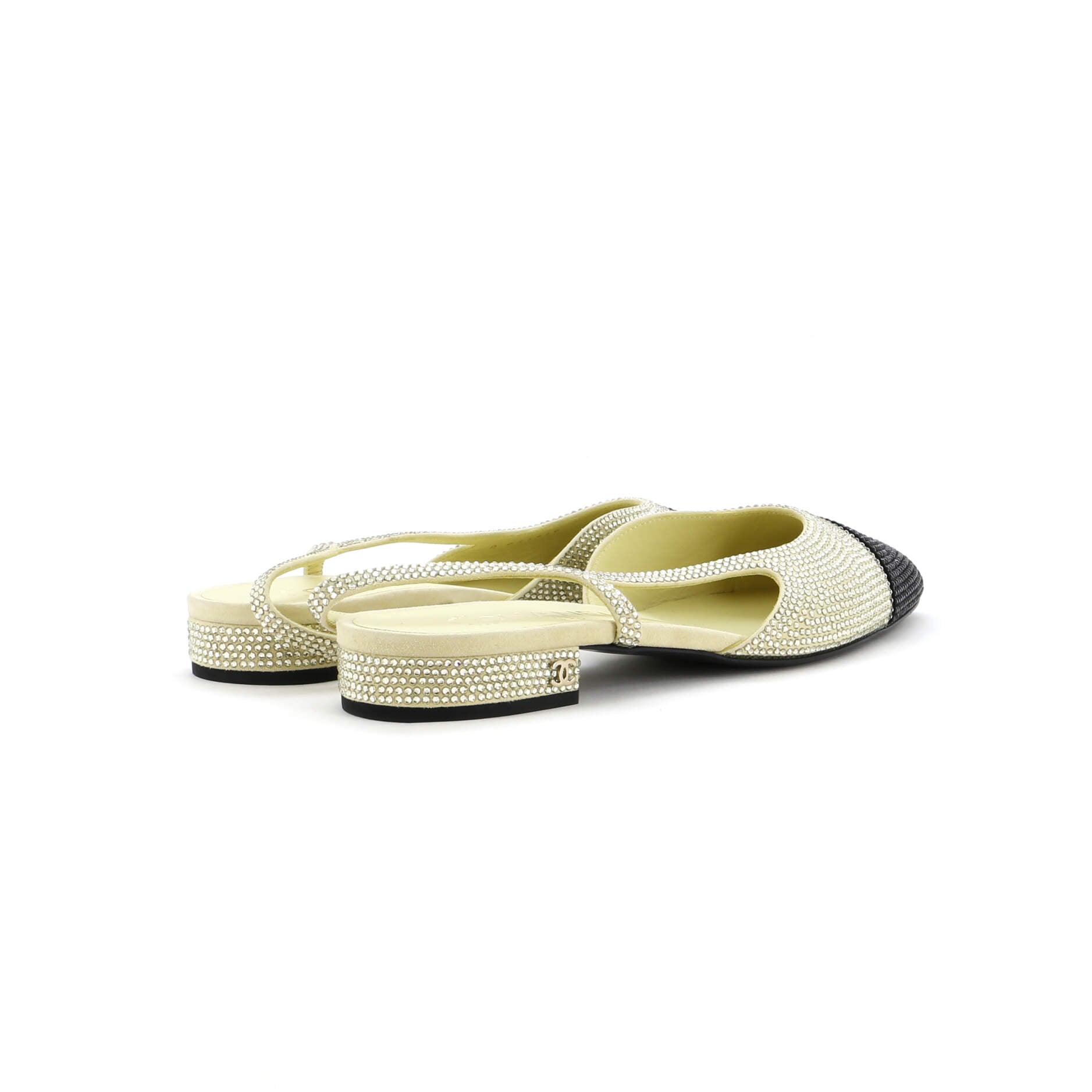 Women's Cap Toe CC Slingback Flats Crystal Embellished Suede and Grosgrain