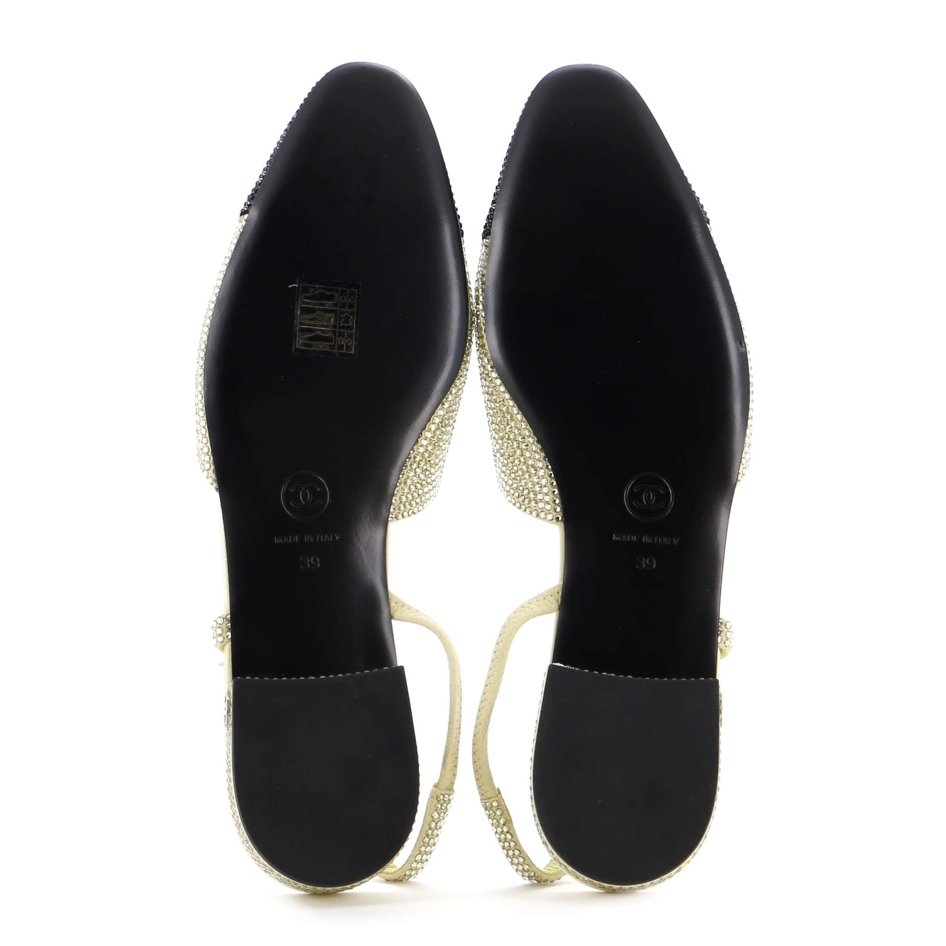 Women's Cap Toe CC Slingback Flats Crystal Embellished Suede and Grosgrain