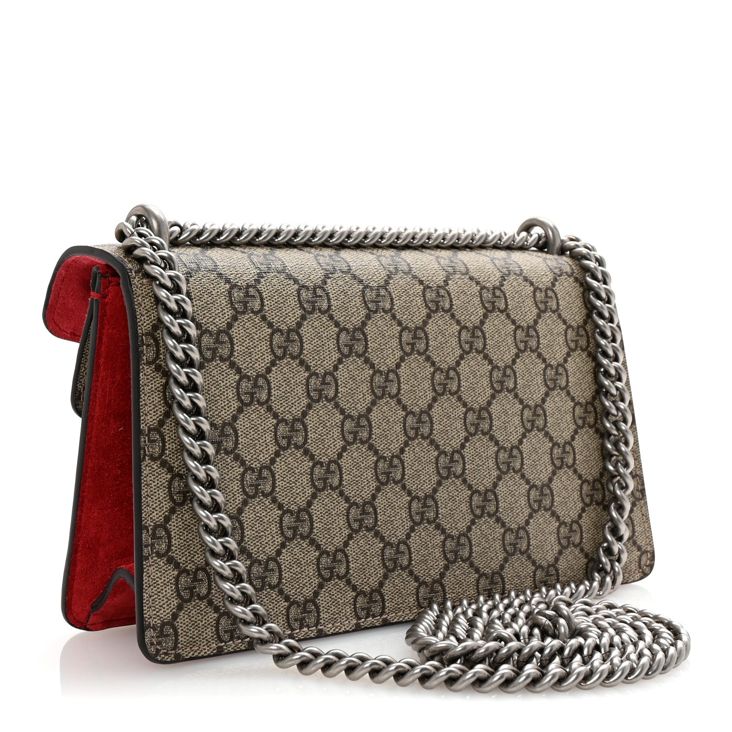 GG Supreme Monogram Suede Crystal Small Dionysus Shoulder Bag Beige Ebony Vulcanic Red
