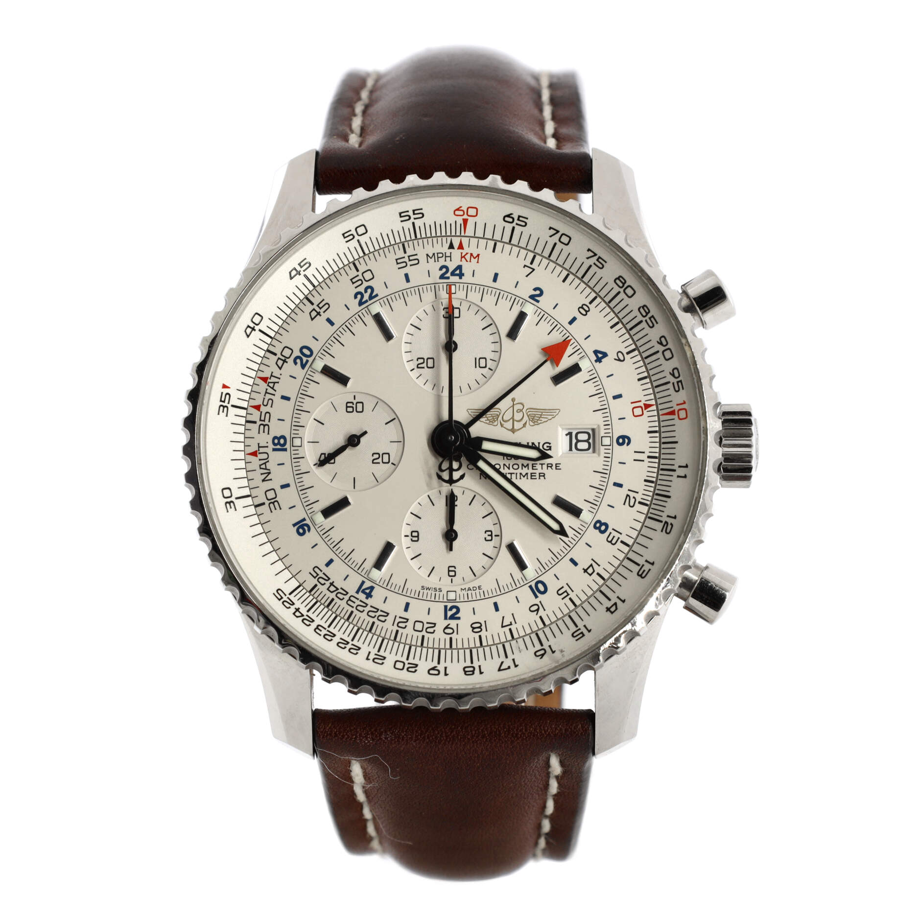 Navitimer 1884 World GMT Chronograph Automatic Watch Stainless Steel and Leather 46