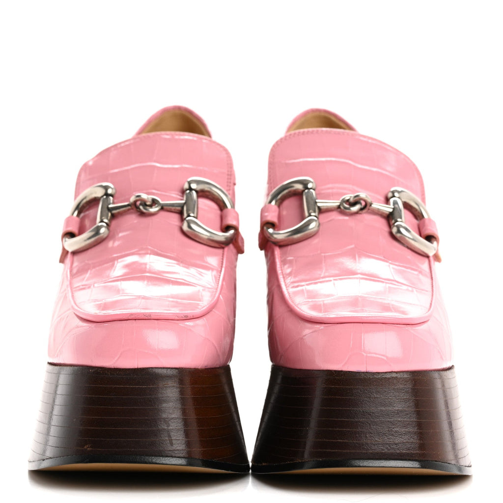 Croco Calf Lux Granada Kid Horsebit Platform Loafers 35.5 Butterfly Pink