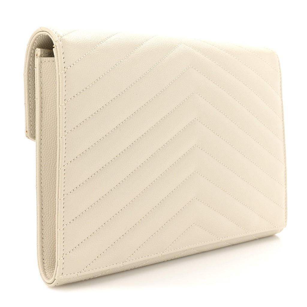 Grain De Poudre Matelasse Chevron Monogram Envelope Clutch Crema Soft