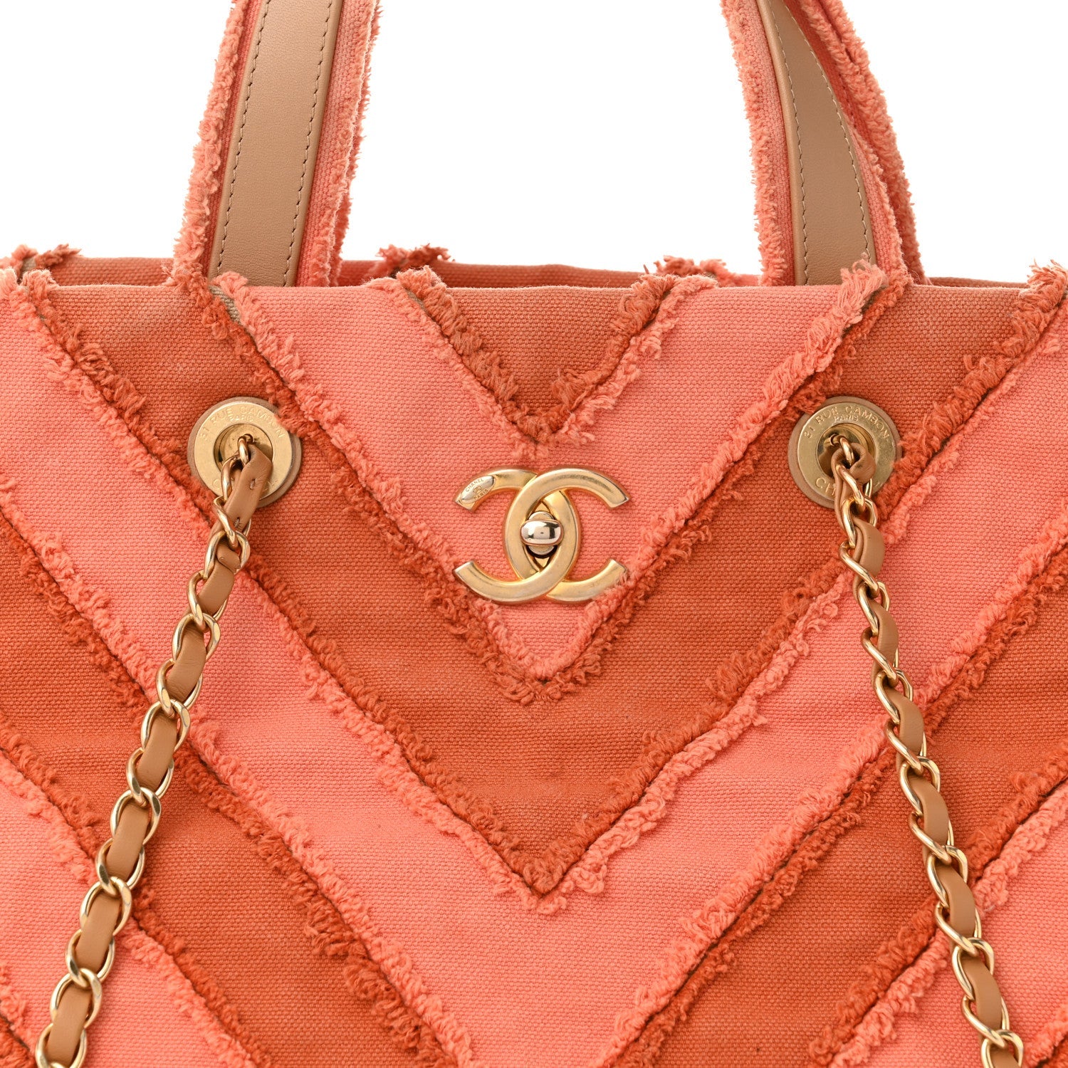 Canvas Chevron Cuba Patchwork Shopper Tote Orange