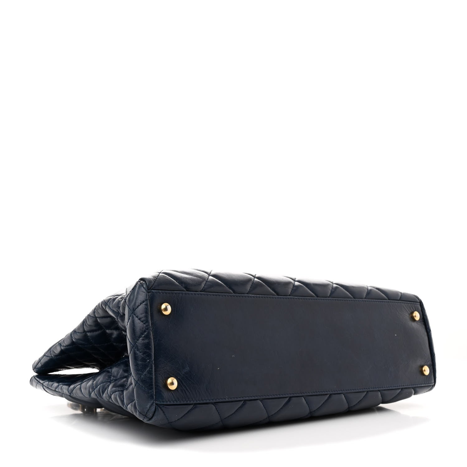 Glazed Calfskin Quilted Daily Walk Tote Navy