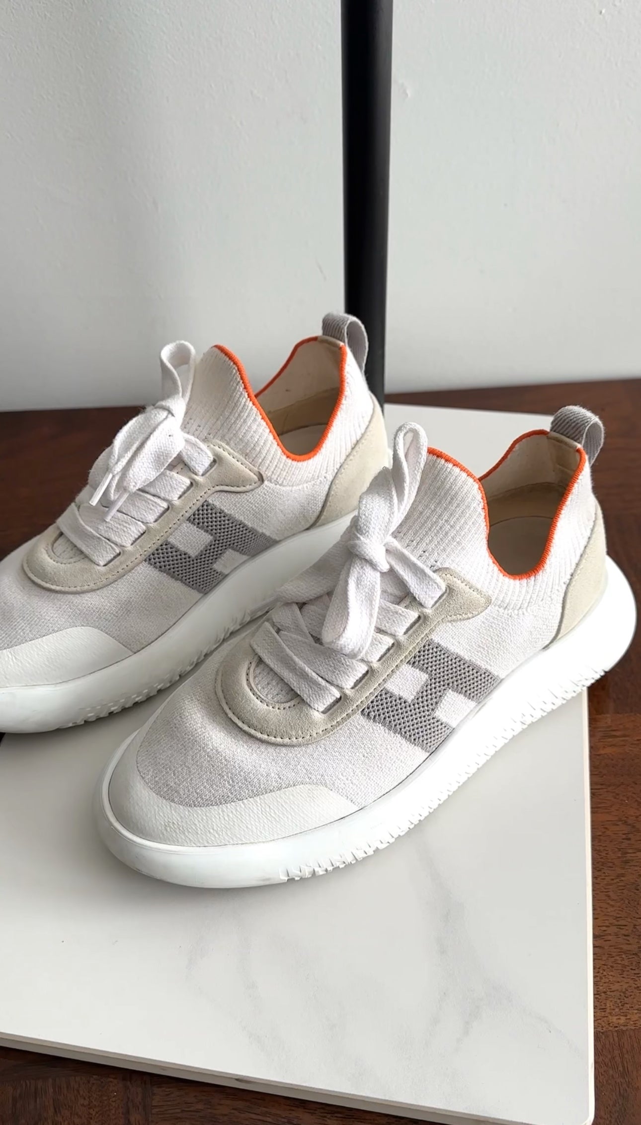 Hermes White Stretch Sock Crew Sneakers - 35.5