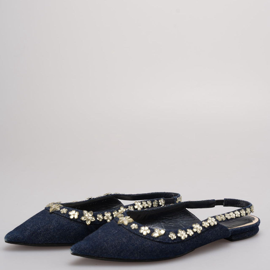 Christian Dior Denim Crystal Garland Slingback Flat Size 36