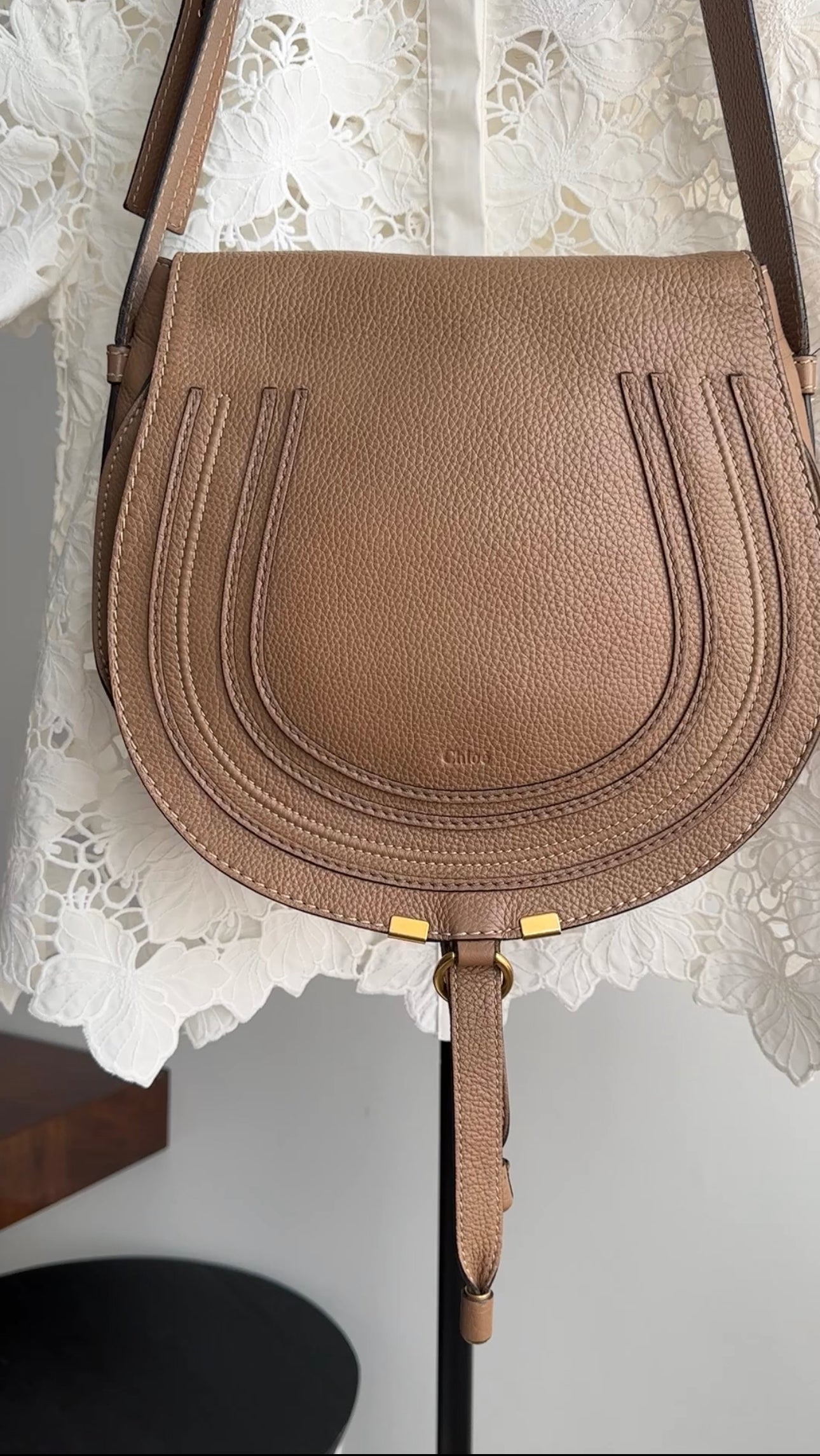 Chloe Light Brown Leather Marcie Saddle Crossbody Bag