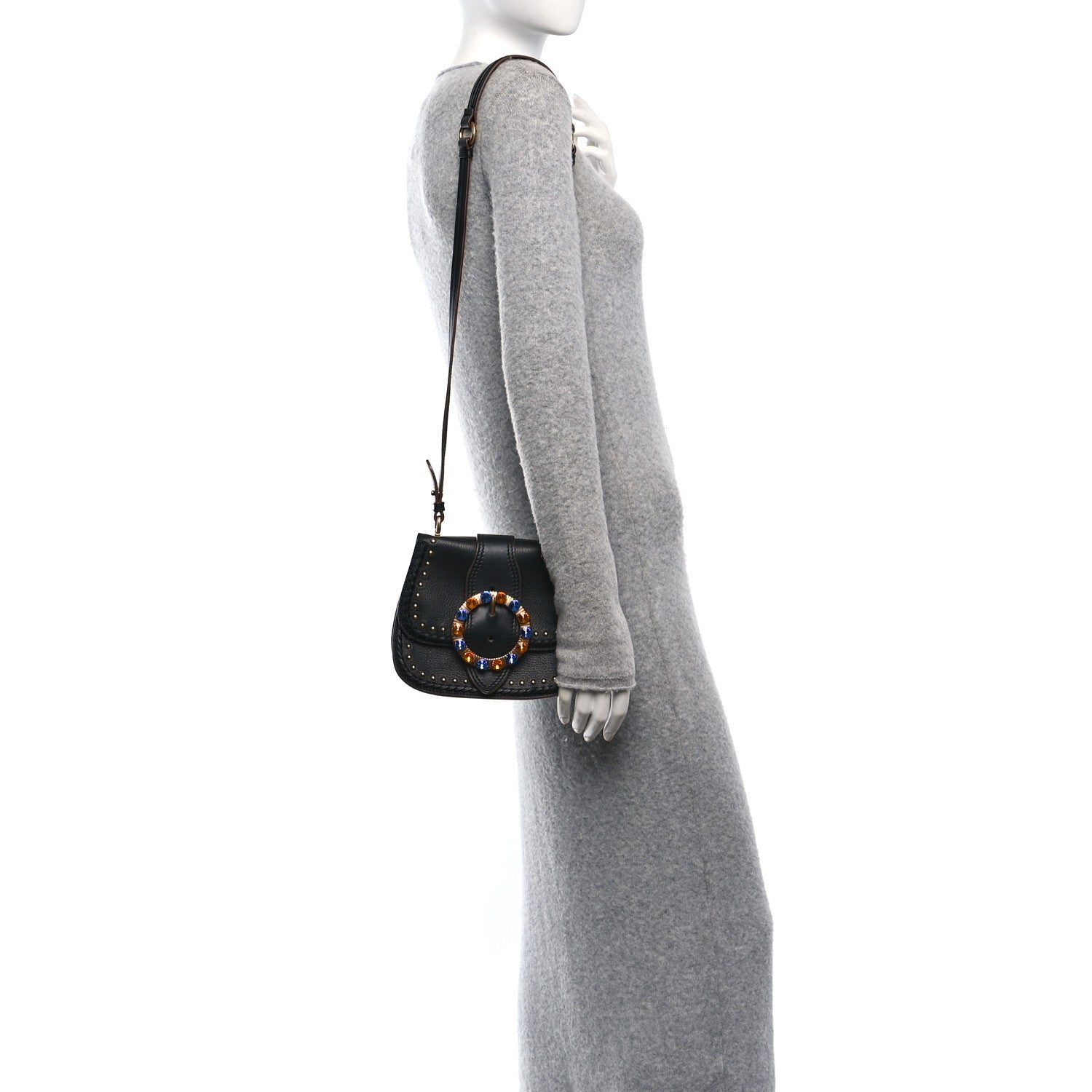 Goatskin Madras Soft Calfskin Crystal Embellished Lady Saddle Black