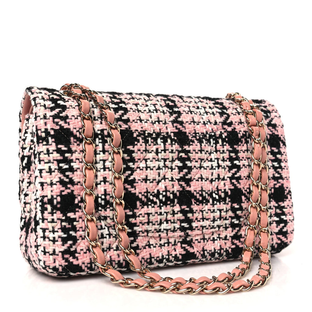 Tweed Quilted Medium Rectangular Flap Pink Black White