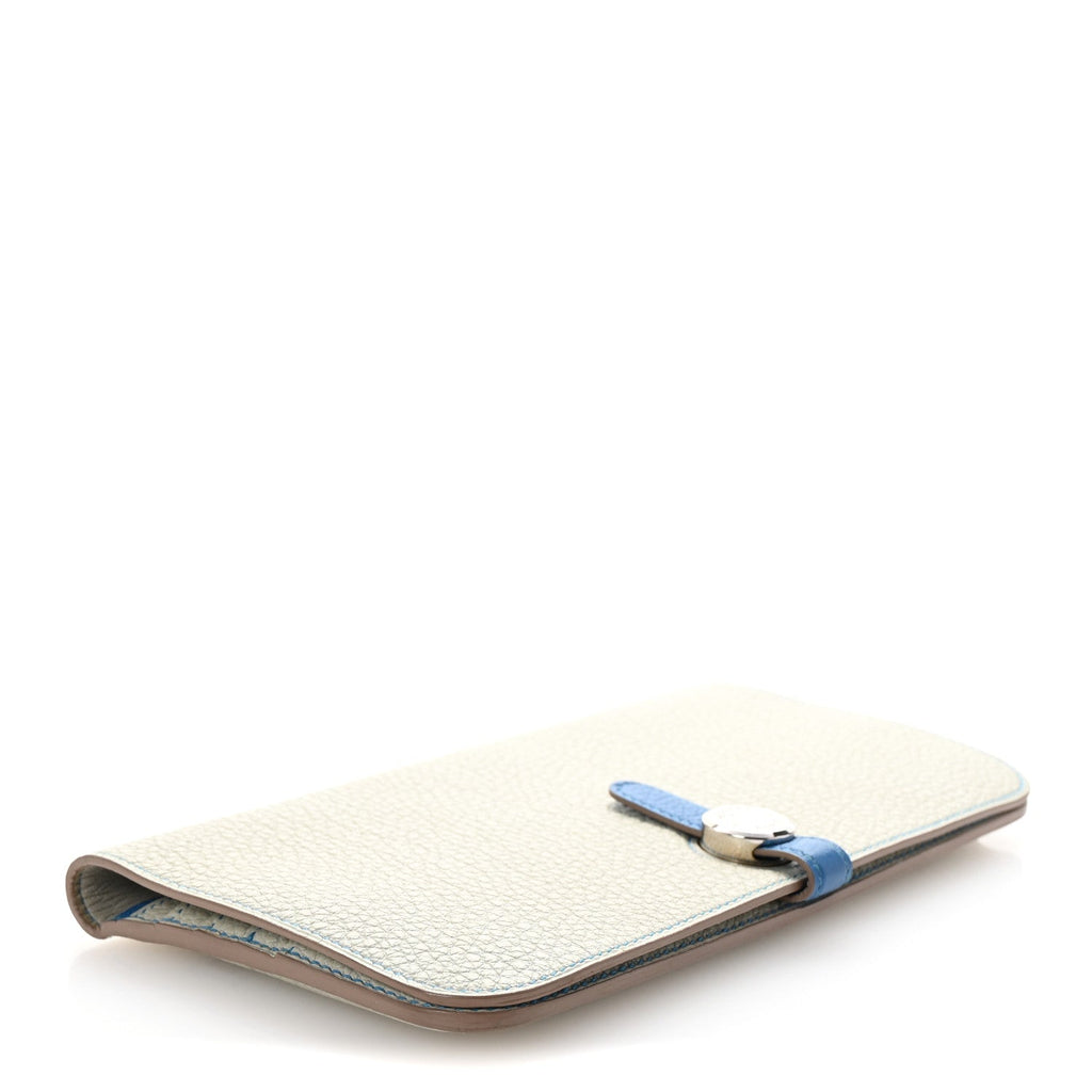 Togo Dogon Recto Verso Wallet Gris Perle Bleu Izmir