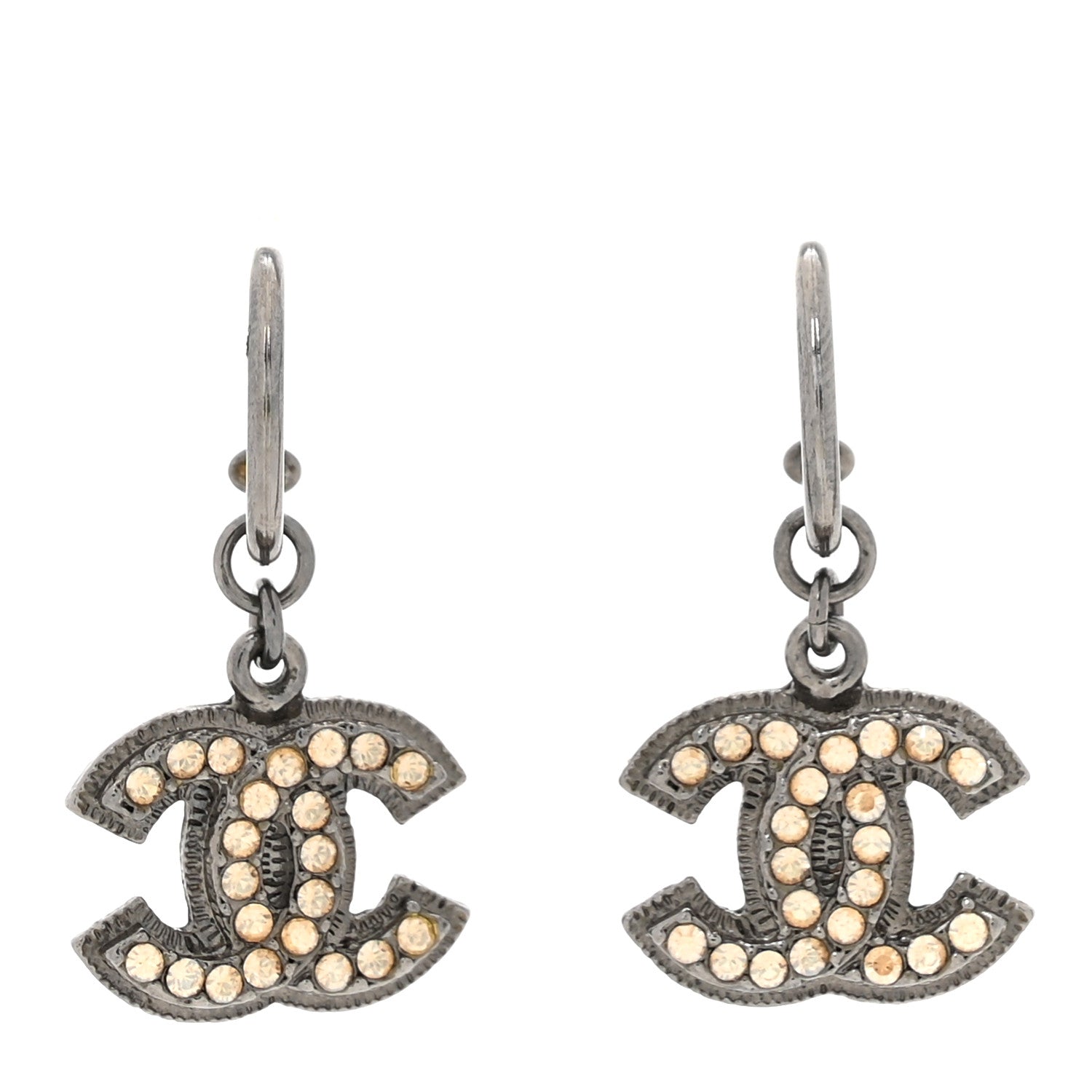 Metal Crystal CC Hoop Drop Earrings Silver