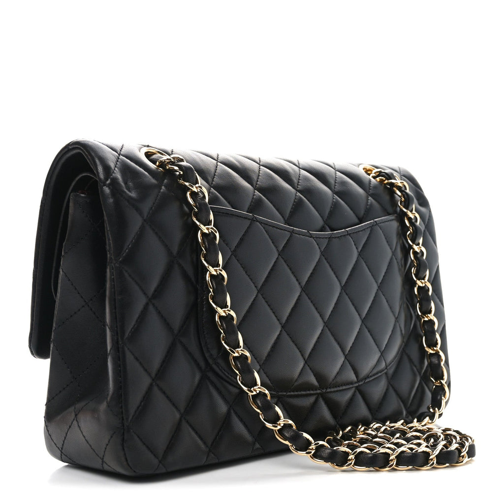 Lambskin Quilted Medium Double Flap Black