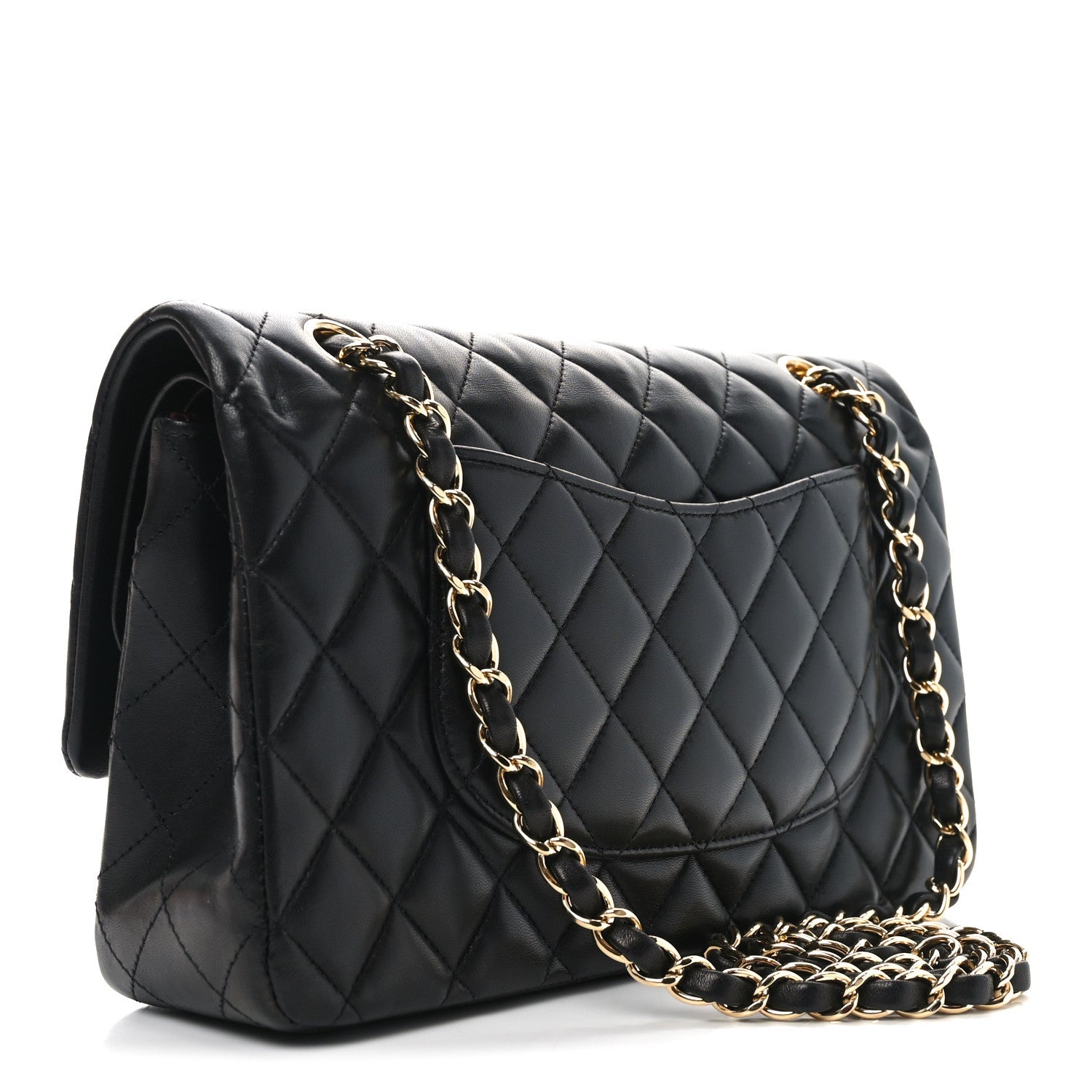 Lambskin Quilted Medium Double Flap Black