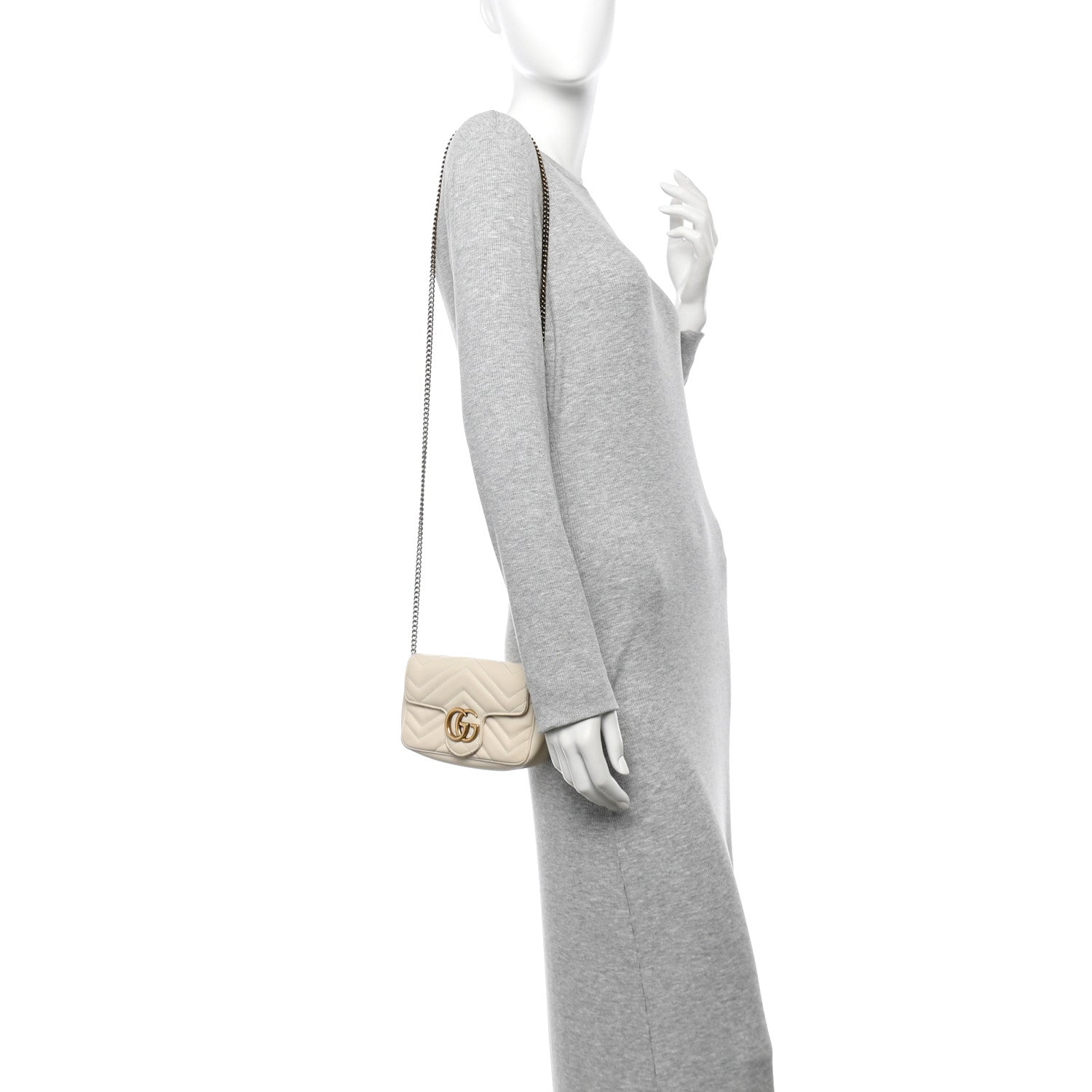 Calfskin Matelasse Super Mini GG Marmont Shoulder Bag White