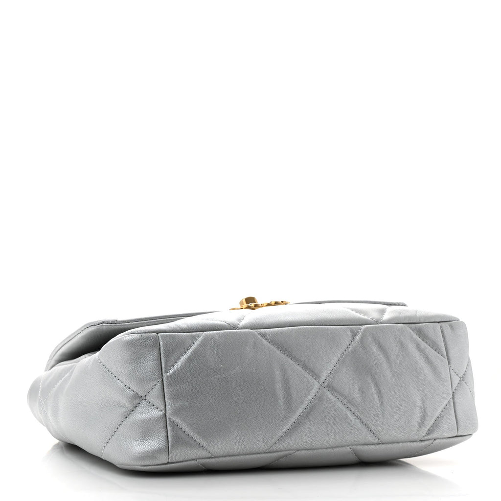 Metallic Lambskin Quilted Medium Chanel 19 Flap Silver