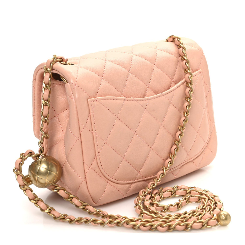 Lambskin Quilted Mini Pearl Crush Flap Light Orange