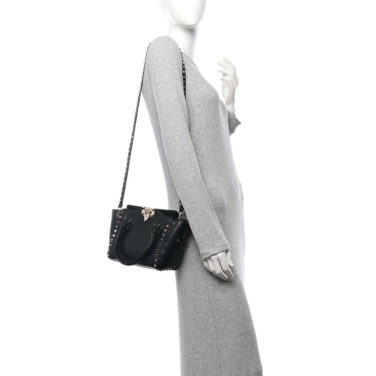 Vitello Mini Rockstud Double Handle Tote Black