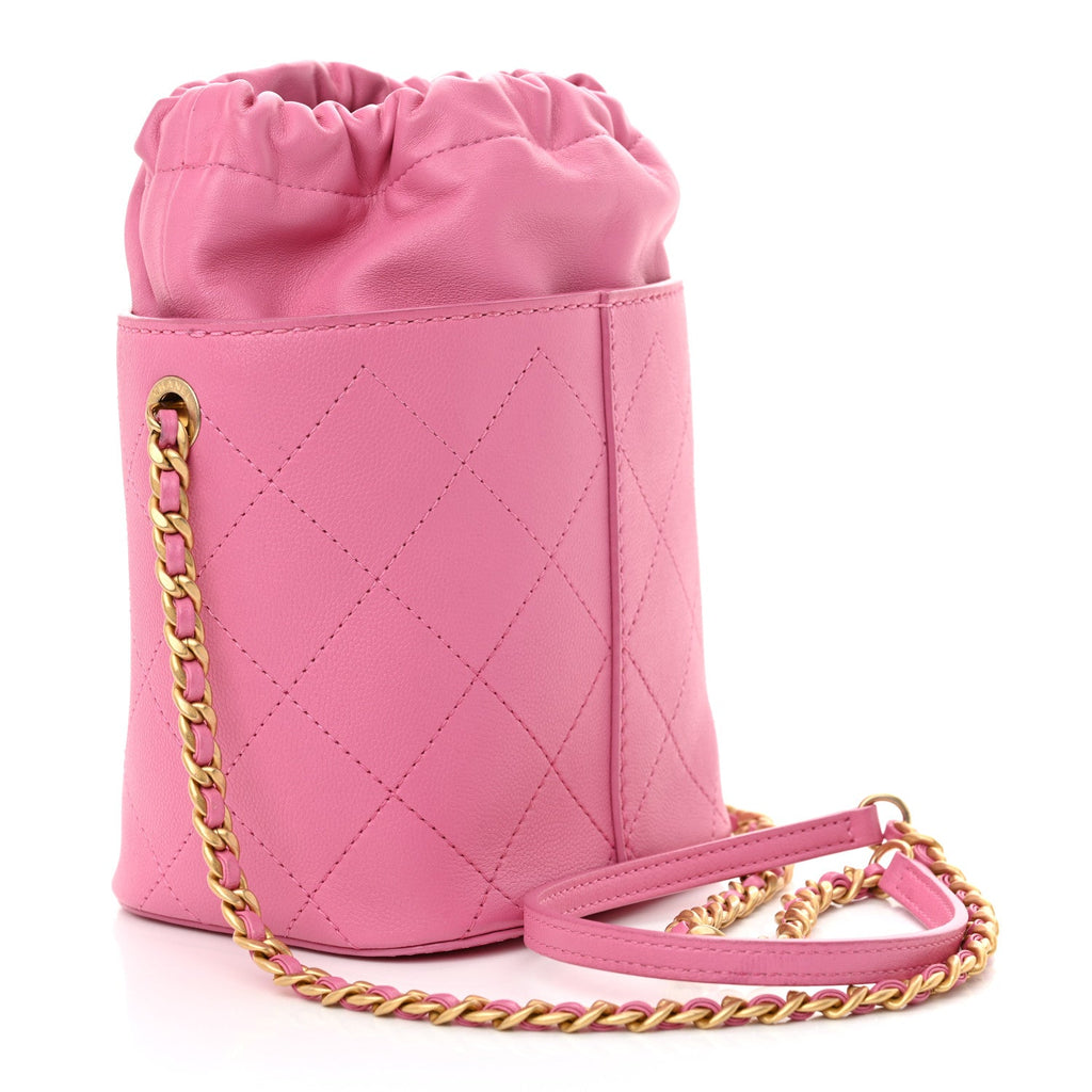 Calfskin Small CC Chain Bucket Drawstring Bag Pink
