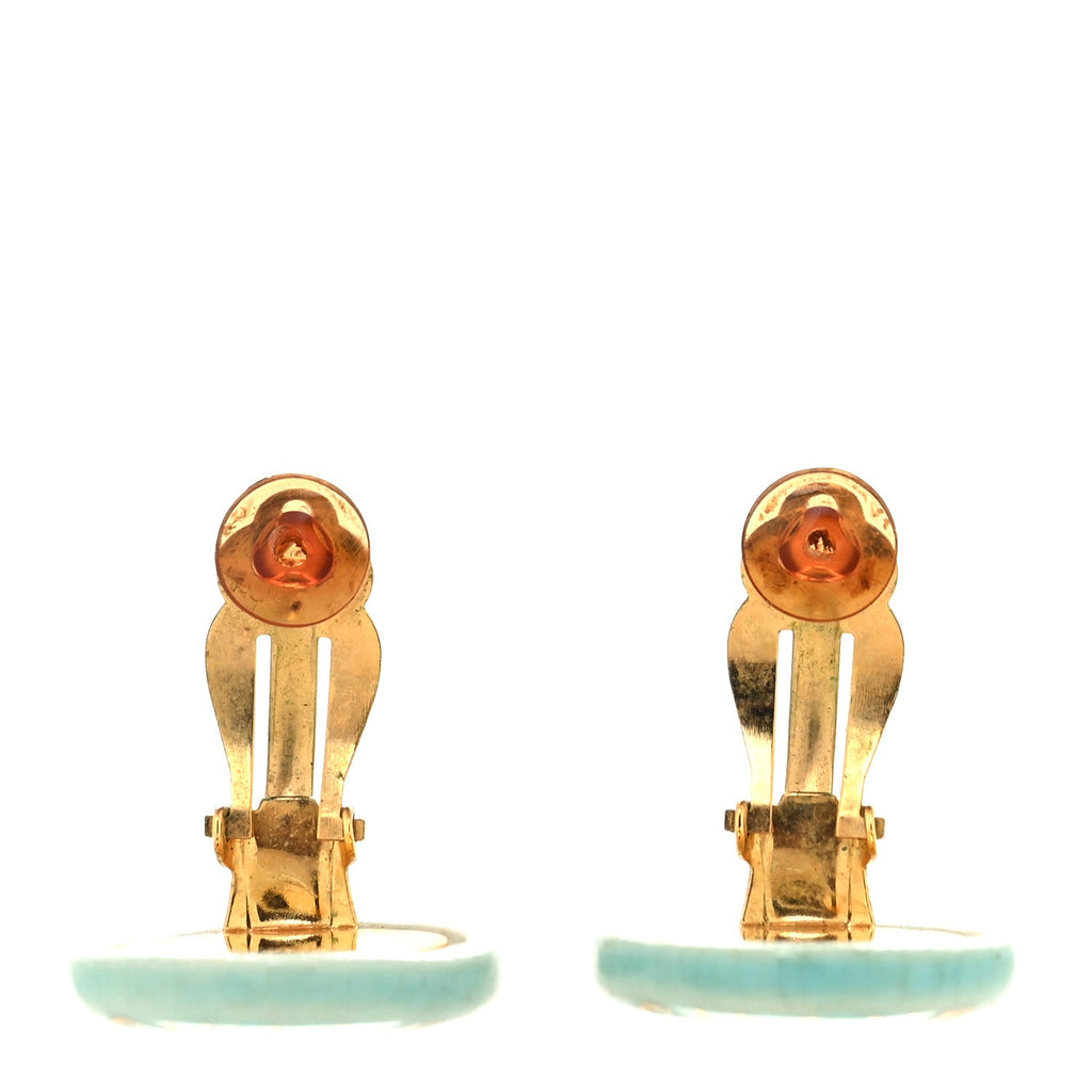 Resin Logo Clip On Earrings Blue