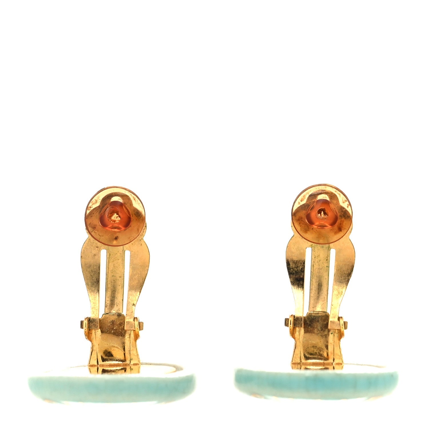 Resin Logo Clip On Earrings Blue