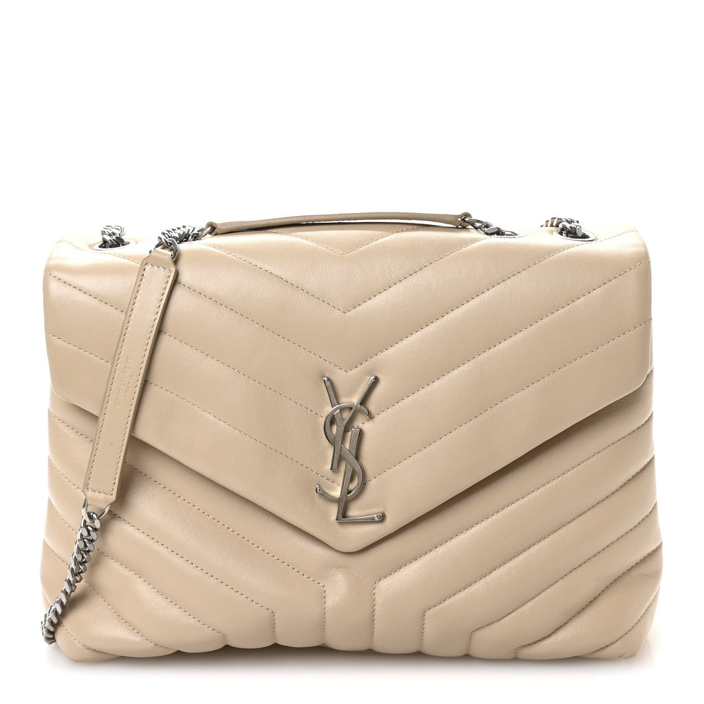 Calfskin Y Quilted Monogram Medium Loulou Chain Satchel Nude Powder