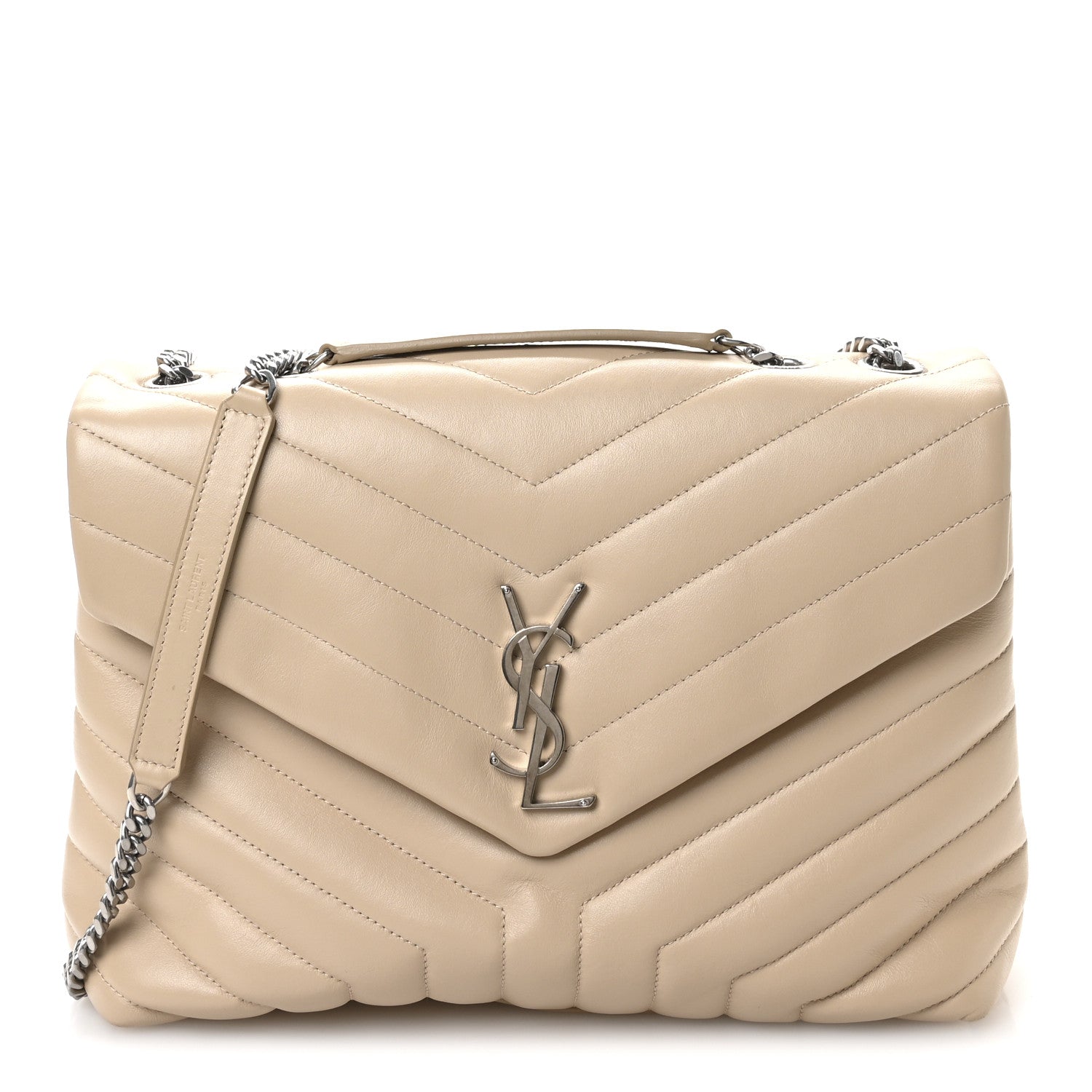 Calfskin Y Quilted Monogram Medium Loulou Chain Satchel Nude Powder