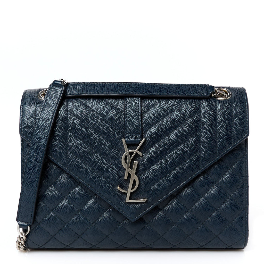 Grain De Poudre Textured Mixed Matelasse Triquilt Medium Monogram Satchel Deep Marine