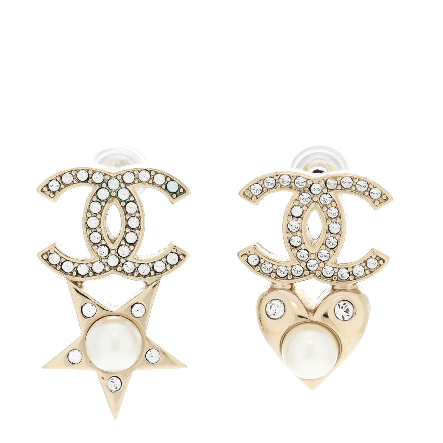 Crystal Pearl Charming Winter CC Star Heart Earrings Gold