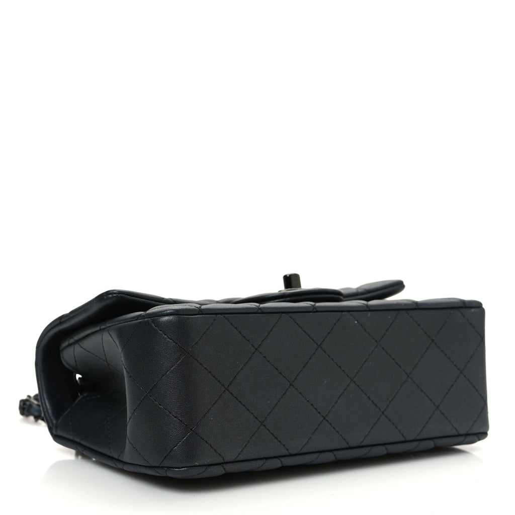 Pearly Lambskin Quilted Mini Rectangular Flap So Black