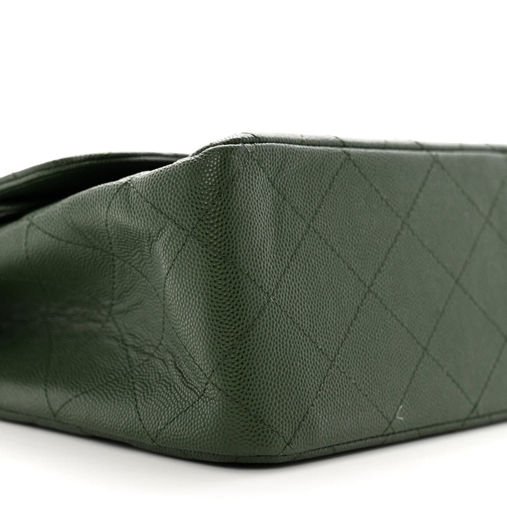 Caviar Quilted Jumbo Double Flap Green