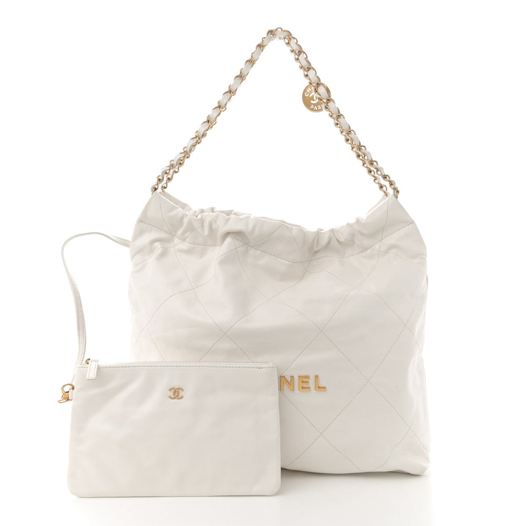 Shiny Calfskin Quilted Small Chanel 22  White